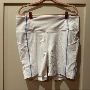 Fabletics White Bike Shorts with Blue Trim
